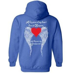 Hoodie Sweatshirt Size L Big Piece of my Heart Grandparents Memorial Royal Blue